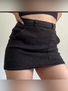 Wilfred Black Denim Mini A-line Skirt